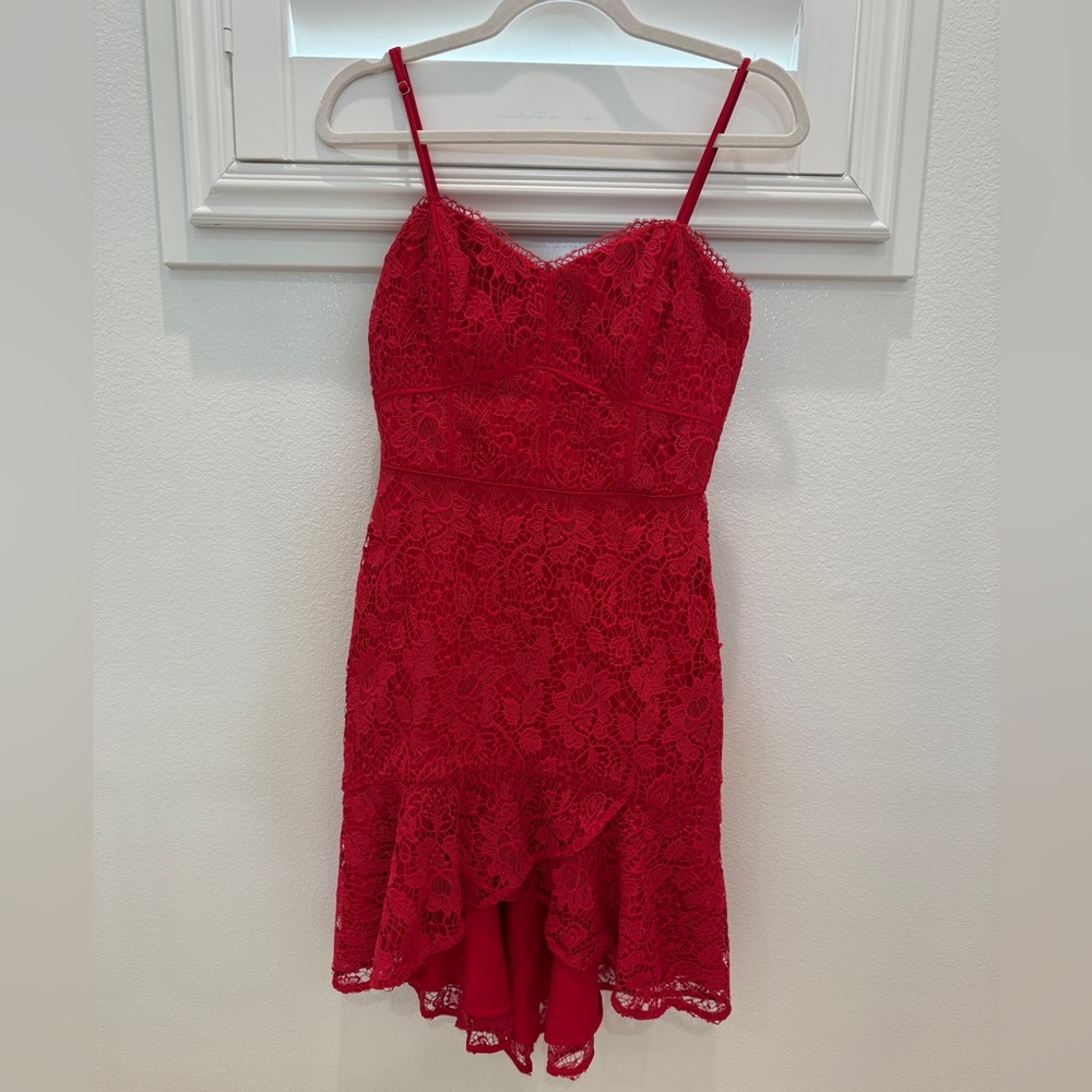 Harlan Scarlet Lace High-Low Dress